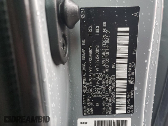 2022 Toyota Sienna XLE Woodland Edition with VIN 5TDASKFC7NS050054, listed as a Copart auction lot 84748544 with 0 mi miles and Salvage Title. Bid and sale history available at carsss.com. Image 13.