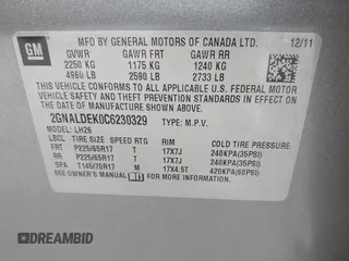 2012 Chevrolet Equinox LT w/1LT with VIN 2GNALDEK0C6230329, listed as a IAAI auction lot 42020538 with 158,996 mi miles. Bid and sale history available at carsss.com. Image 9.