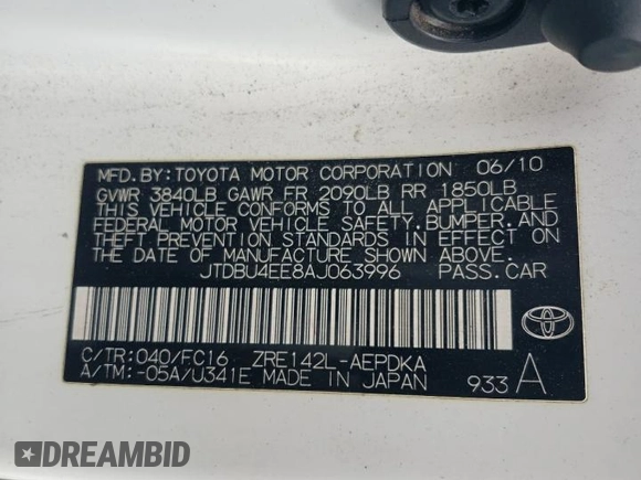 2010 Toyota Corolla with VIN JTDBU4EE8AJ063996, listed as a Copart auction lot 51862435 with 119,559 mi miles and Salvage Title. Bid and sale history available at carsss.com. Image 12.