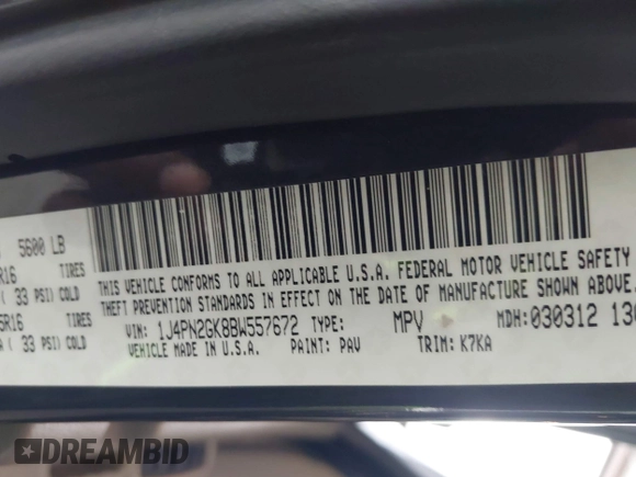 2011 Jeep Liberty Sport with VIN 1J4PN2GK8BW557672, listed as a IAAI auction lot 42260398 with 148,288 mi miles and . Bid and sale history available at DreamBid. Image 9.