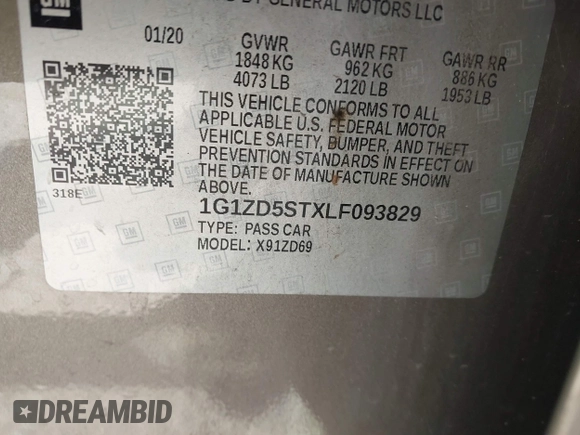 2020 Chevrolet Malibu LT with VIN 1G1ZD5STXLF093829, listed as a IAAI auction lot 41823891 with 105,183 mi miles and . Bid and sale history available at DreamBid. Image 9.