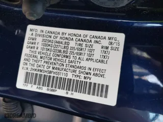 2015 Honda CR-V EX with VIN 2HKRM3H58FH551110, listed as a IAAI auction lot 41918745 with 61,857 mi miles. Bid and sale history available at carsss.com. Image 9.