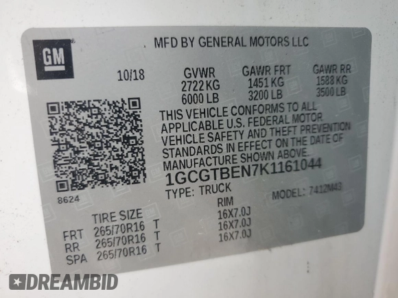 2019 Chevrolet Colorado 4WD Work Truck z VIN 1GCGTBEN7K1161044, wystawiony jako Copart lot #60033155 z przebiegiem 52 449 mil mil oraz Szkoda całkowita • Salvage title. Historia ofert i sprzedaży dostępna na DreamBid. Obrazek 13.
