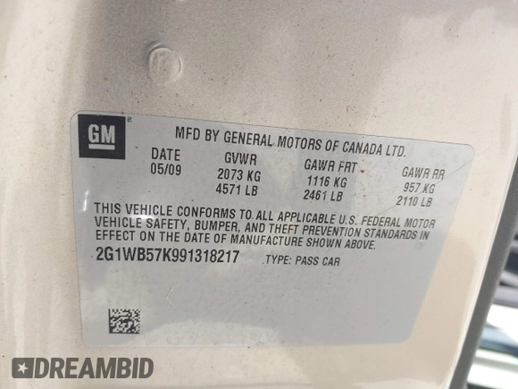 2009 Chevrolet Impala LS with VIN 2G1WB57K991318217, listed as a IAAI auction lot 42048724 with 259,771 mi miles and . Bid and sale history available at DreamBid. Image 9.