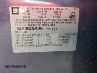 2013 GMC Terrain SLE with VIN 2GKALMEK2D6282656, listed as a Copart auction lot 44372315 with 237,952 mi miles and Salvage Title. Bid and sale history available at carsss.com. Image 13.