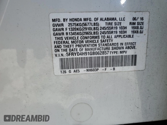 2016 Acura MDX Advance z VIN 5FRYD4H91GB062857, wystawiony jako Copart lot #51252365 z przebiegiem 91 121 mil mil oraz Szkoda całkowita • Salvage title. Historia ofert i sprzedaży dostępna na DreamBid. Obrazek 14.