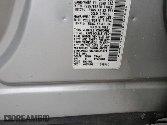 2013 Nissan Murano S with VIN JN8AZ1MU7DW203374, listed as a Copart auction lot 87175764 with 138,896 mi miles and Salvage Title. Bid and sale history available at carsss.com. Image 12.