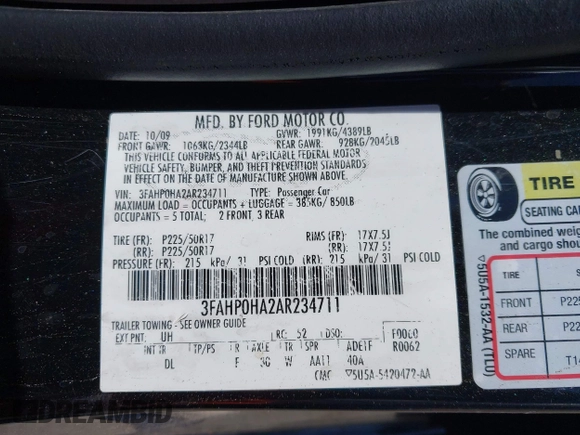 2010 Ford Fusion SE с VIN 3FAHP0HA2AR234711, выставлен на аукционе IAAI как лот 42616491 с пробегом 180 660 миль миль и . История ставок и продаж доступна на DreamBid. Изображение 9.