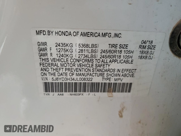 2018 Acura MDX z VIN 5J8YD3H34JL008322, wystawiony jako Copart lot #59308905 z przebiegiem 95 065 mil mil oraz Szkoda całkowita • Salvage title. Historia ofert i sprzedaży dostępna na DreamBid. Obrazek 13.