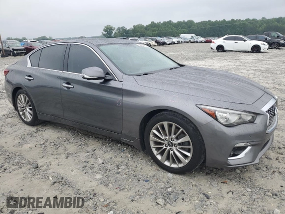 2021 Infiniti Q50 Luxe with VIN JN1EV7BP3MM702065, listed as a Copart auction lot 59577685 with 75,570 mi miles and Salvage title. Bid and sale history available at DreamBid. Image 4.