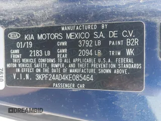 2019 Kia Forte LXS с VIN 3KPF24AD4KE085464, выставлен на аукционе IAAI как лот 42244427 с пробегом 125 403 миль миль и . История ставок и продаж доступна на DreamBid. Изображение 9.