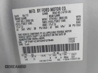 2013 Ford F-150 XL z VIN 1FTMF1CM1DKF27849, wystawiony jako IAAI lot #42308542 z przebiegiem 74 352 mil mil oraz . Historia ofert i sprzedaży dostępna na DreamBid. Obrazek 9.