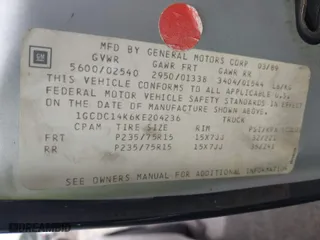 1989 Chevrolet C/K 1500 with VIN 1GCDC14K6KE204236, listed as a IAAI auction lot 41804316 with 174,241 mi miles. Bid and sale history available at carsss.com. Image 9.