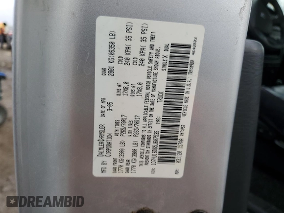 2005 Dodge 1500 SLT with VIN 1D7HU16D65J607535, listed as a Copart auction lot 45557295 with 155,686 mi miles and Salvage Title. Bid and sale history available at DreamBid. Image 14.
