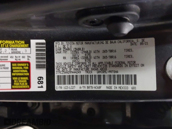 2021 Toyota Tacoma SR z VIN 3TMCZ5AN2MM444249, wystawiony jako IAAI lot #41942146 z przebiegiem 59 429 mil mil oraz . Historia ofert i sprzedaży dostępna na DreamBid. Obrazek 9.