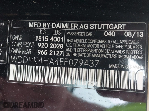 2014 Mercedes-Benz SLK 250 with VIN WDDPK4HA4EF079437, listed as a IAAI auction lot 41958020 with 95,063 mi miles and . Bid and sale history available at DreamBid. Image 9.