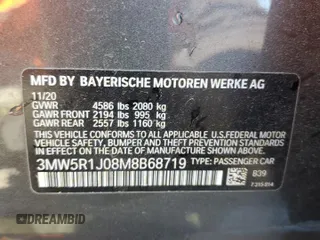 2021 BMW 3 Series 330i with VIN 3MW5R1J08M8B68719, listed as a Copart auction lot 49869565 with 41,200 mi miles and Salvage Title. Bid and sale history available at carsss.com. Image 12.