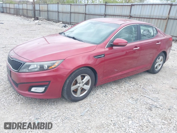2015 Kia Optima LX with VIN 5XXGM4A7XFG446248, listed as a IAAI auction lot 42047807 with 167,000 mi miles. Bid and sale history available at carsss.com. Image 2.