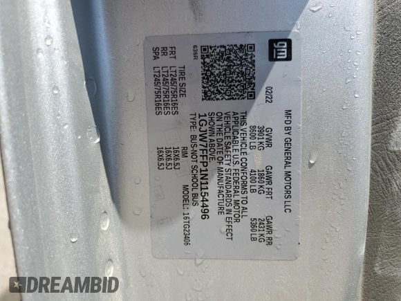2022 GMC Savana LT z VIN 1GJW7FFP1N1154496, wystawiony jako Copart lot #57423255 z przebiegiem 191 693 mil mil oraz Czysty tytuł • Clean title. Historia ofert i sprzedaży dostępna na DreamBid. Obrazek 13.