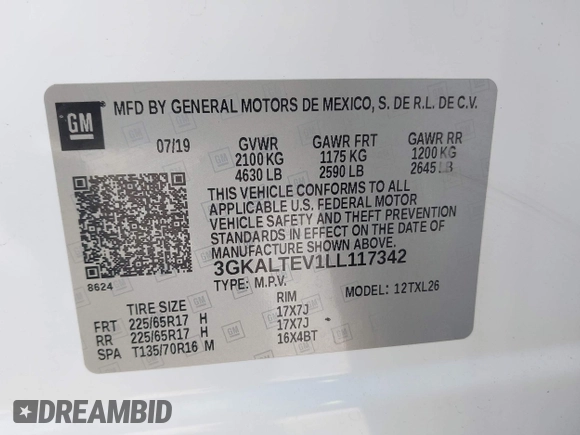 2020 GMC Terrain SLE with VIN 3GKALTEV1LL117342, listed as a IAAI auction lot 42075675 with 73,181 mi miles and . Bid and sale history available at DreamBid. Image 9.