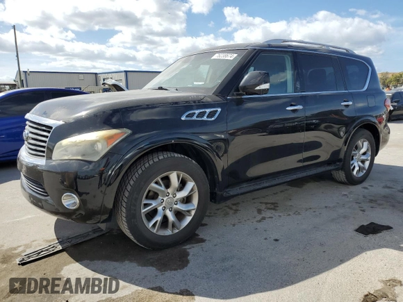 2011 Infiniti QX56 7-passenger with VIN JN8AZ2NF7B9501652, listed as a Copart auction lot 76238674 with 102,157 mi miles and Salvage Title. Bid and sale history available at carsss.com. Image 1.
