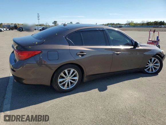2015 Infiniti Q50 with VIN JN1BV7AR9FM405679, listed as a Copart auction lot 55884795 with 104,419 mi miles and Salvage title. Bid and sale history available at DreamBid. Image 3.