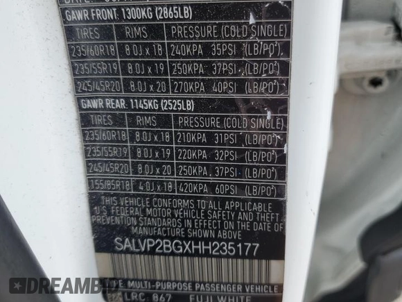 2017 Land Rover Range Rover Evoque SE z VIN SALVP2BGXHH235177, wystawiony jako Copart lot #56297915 z przebiegiem 123 350 mil mil oraz Szkoda całkowita • Salvage title. Historia ofert i sprzedaży dostępna na DreamBid. Obrazek 12.