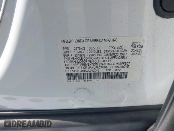 2018 Acura MDX Advance with VIN 5J8YD4H80JL012045, listed as a IAAI auction lot 42343187 with 49,461 mi miles and . Bid and sale history available at DreamBid. Image 9.