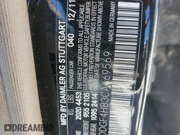 2012 Mercedes-Benz C 250 Sport with VIN WDDGF4HB3CA669569, listed as a Copart auction lot 60805995 with 121,681 mi miles and Salvage title. Bid and sale history available at DreamBid. Image 12.