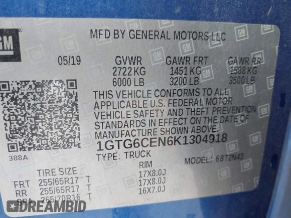 2019 GMC Canyon 4WD SLE with VIN 1GTG6CEN6K1304918, listed as a IAAI auction lot 41624468 with 102,579 mi miles. Bid and sale history available at carsss.com. Image 9.