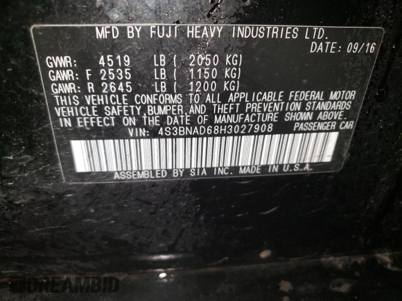 2017 Subaru Legacy Premium with VIN 4S3BNAD68H3027908, listed as a Copart auction lot 61406595 with 57,859 mi miles and Salvage title. Bid and sale history available at DreamBid. Image 12.