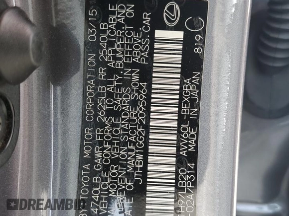 2015 Lexus ES 300h с VIN JTHBW1GG2F2095964, выставлен на аукционе Copart как лот 59607915 с пробегом 117 468 миль миль и Списание • Salvage title. История ставок и продаж доступна на DreamBid. Изображение 13.