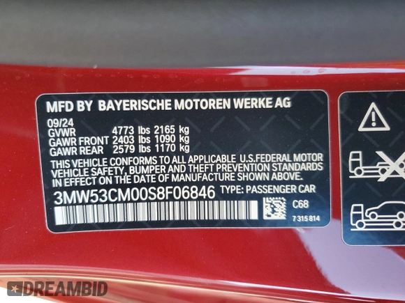 2025 BMW 2 Series M240i xDrive with VIN 3MW53CM00S8F06846, listed as a Copart auction lot 47293305 with 1,314 mi miles and Salvage Title. Bid and sale history available at carsss.com. Image 14.