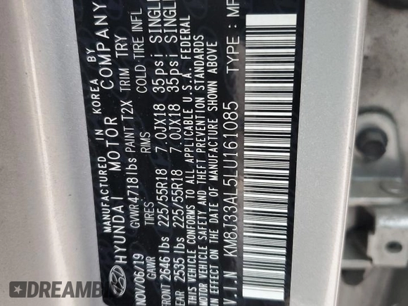 2020 Hyundai Tucson Limited z VIN KM8J33AL5LU161085, wystawiony jako Copart lot #82636084 z przebiegiem 55 880 mil mil oraz Szkoda całkowita • Salvage title. Historia ofert i sprzedaży dostępna na DreamBid. Obrazek 14.