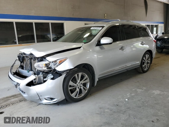 2013 Infiniti JX35 with VIN 5N1AL0MM4DC346349, listed as a Copart auction lot 54494605 with 186,729 mi miles and Salvage Title. Bid and sale history available at DreamBid. Image 1.