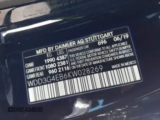 2019 Mercedes-Benz A 220 with VIN WDD3G4EB6KW028269, listed as a IAAI auction lot 41863842 with 53,654 mi miles and . Bid and sale history available at DreamBid. Image 9.