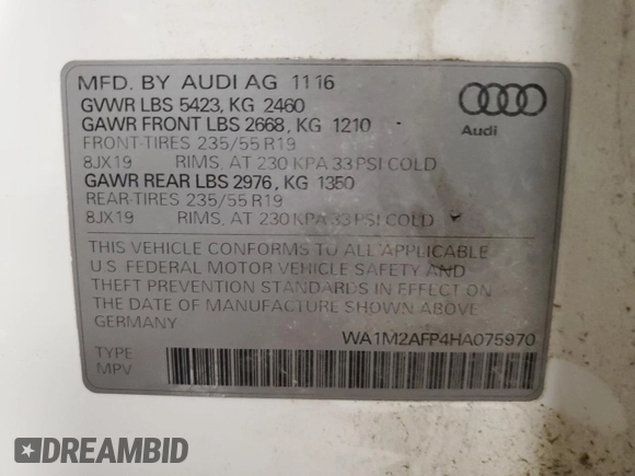2017 Audi Q5 Premium Plus z VIN WA1M2AFP4HA075970, wystawiony jako Copart lot #46591805 z przebiegiem 78 948 mil mil oraz Szkoda całkowita • Salvage title. Historia ofert i sprzedaży dostępna na DreamBid. Obrazek 14.