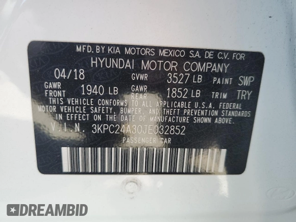 2018 Hyundai Accent SEL with VIN 3KPC24A30JE032852, listed as a Copart auction lot 82771884 with 65,748 mi miles and Salvage Title. Bid and sale history available at carsss.com. Image 12.