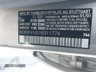 2001 Mercedes-Benz E 320 z VIN WDBJF65J51B311774, wystawiony jako IAAI lot #41953089 z przebiegiem 170 338 mil mil oraz . Historia ofert i sprzedaży dostępna na DreamBid. Obrazek 9.