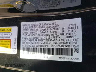 2024 Honda Civic Sedan Sport with VIN 2HGFE2F55RH553375, listed as a Copart auction lot 48743365 with 10,866 mi miles and Salvage Title. Bid and sale history available at carsss.com. Image 14.