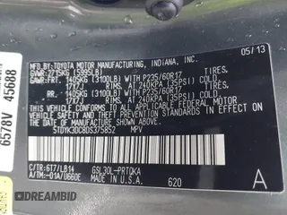 2013 Toyota Sienna XLE AAS с VIN 5TDYK3DC8DS375852, выставлен на аукционе IAAI как лот 41519437 с пробегом 91 828 миль миль и . История ставок и продаж доступна на DreamBid. Изображение 9.