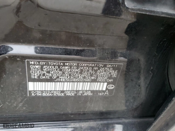 2011 Lexus IS 350 with VIN JTHBE5C24B5027680, listed as a Copart auction lot 43803135 with 180,148 mi miles and Salvage Title. Bid and sale history available at carsss.com. Image 12.