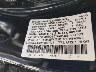 2015 Honda Civic Sedan EX-L with VIN 2HGFB2F97FH537234, listed as a IAAI auction lot 42002845 with 148,357 mi miles. Bid and sale history available at carsss.com. Image 9.