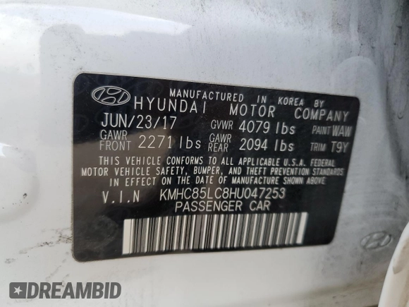 2017 Hyundai Ioniq Limited with VIN KMHC85LC8HU047253, listed as a Copart auction lot 48597485 with 137,003 mi miles and Salvage Title. Bid and sale history available at DreamBid. Image 15.