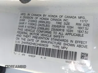 2018 Honda CR-V EX-L with VIN 2HKRW2H82JH609039, listed as a IAAI auction lot 42001550 with 1 mi miles. Bid and sale history available at carsss.com. Image 9.