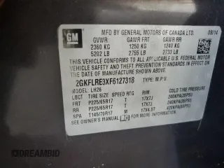 2015 GMC Terrain SLE with VIN 2GKFLRE3XF6127318, listed as a Copart auction lot 56537005 with 178,053 mi miles and Salvage title. Bid and sale history available at DreamBid. Image 14.