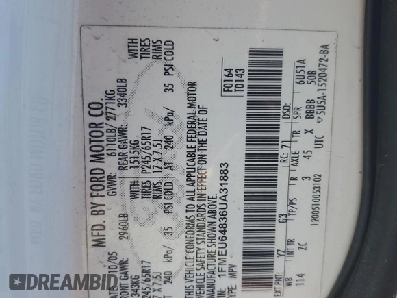 2006 Ford Explorer Eddie Bauer z VIN 1FMEU64836UA31883, wystawiony jako Copart lot #41492345 z przebiegiem 175 556 mil mil oraz Szkoda całkowita • Salvage title. Historia ofert i sprzedaży dostępna na DreamBid. Obrazek 13.