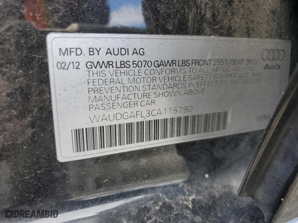 2012 Audi S4 Premium Plus with VIN WAUDGAFL3CA115790, listed as a Copart auction lot 68127074 with 137,483 mi miles and Salvage Title. Bid and sale history available at carsss.com. Image 13.