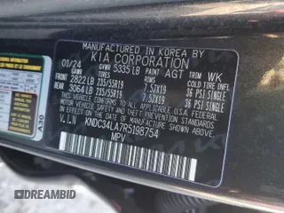 2024 Kia EV6 Wind with VIN KNDC34LA7R5198754, listed as a Copart auction lot 50827705 with 19,173 mi miles and Clean Title. Bid and sale history available at carsss.com. Image 12.