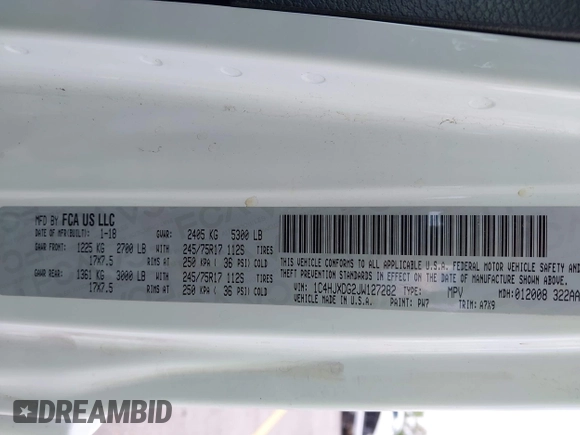 2018 Jeep Wrangler Unlimited Sport с VIN 1C4HJXDG2JW127282, выставлен на аукционе IAAI как лот 42188212 с пробегом 51 902 миль миль и . История ставок и продаж доступна на DreamBid. Изображение 9.